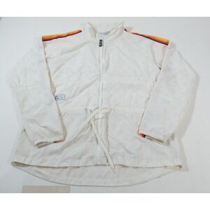 Aldi Gear Windbreaker Women Large Cream Rainbow Stripe Full Zip Retro Jacket L